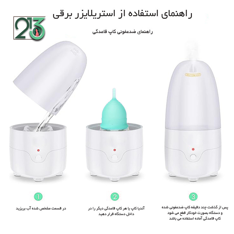 تصویر سه تا دستگاه استرلایزر که یکی با درب بسته و یکی در باز شده که کاپ روی آن است و دیگری با در نیمه باز